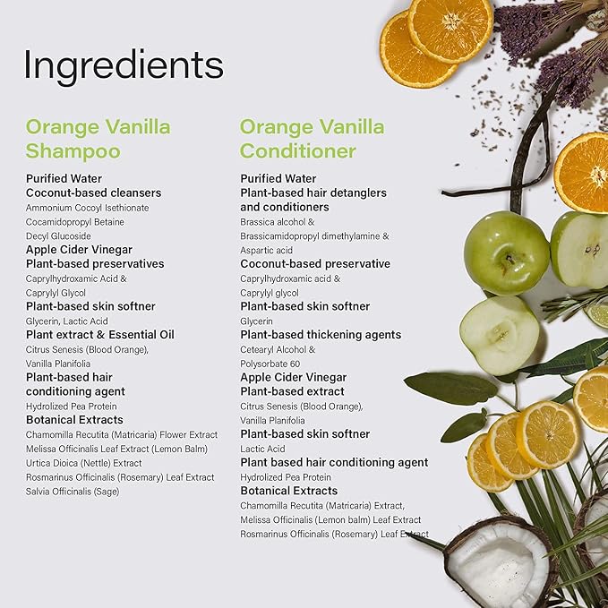 Phillip Adam Orange Vanilla Shampoo and Conditioner Set for All Types of Hair – Apple Cider Vinegar Formula - Enhance Shine and Restore Smoothness - 12 Ounce Each