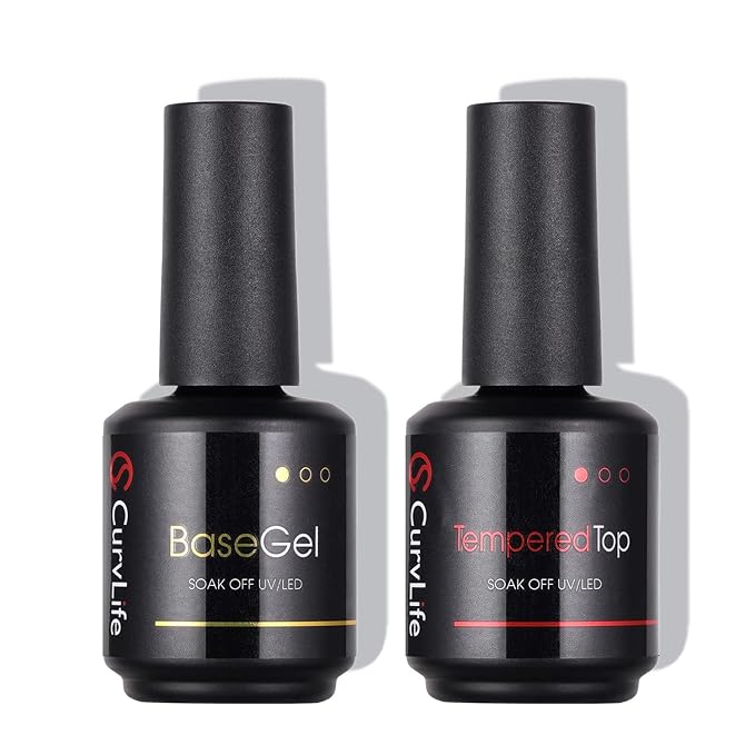 CurvLife 15ml No Wipe Top Coat Clear Glossy Gel Tips Base and 15ml Top Coat Set Soak off UV LED Drying Long Lasting Shiny nail gel polish