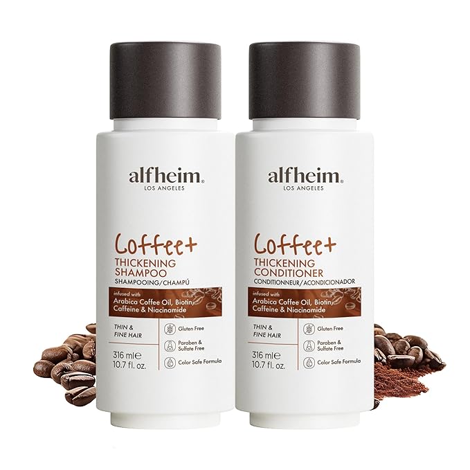 Coffee Thickening Shampoo & Conditioner Set – Caffeine & Plant Protein for Fuller, Volumized Hair – Sulfate-Free, Paraben-Free, Cruelty-Free – 10.7 oz Each – Strengthens, Revitalizes, Nourishes Hair