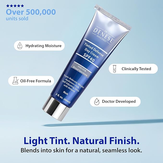 Dr. Denese Broad Spectrum SPF 40 Defense Day Cream 2 oz – Rich Tinted Moisturizer & Daily Sunscreen – Hydrating BB Cream with Antioxidants for Smooth Radiant Skin – Protection for All Skin Types