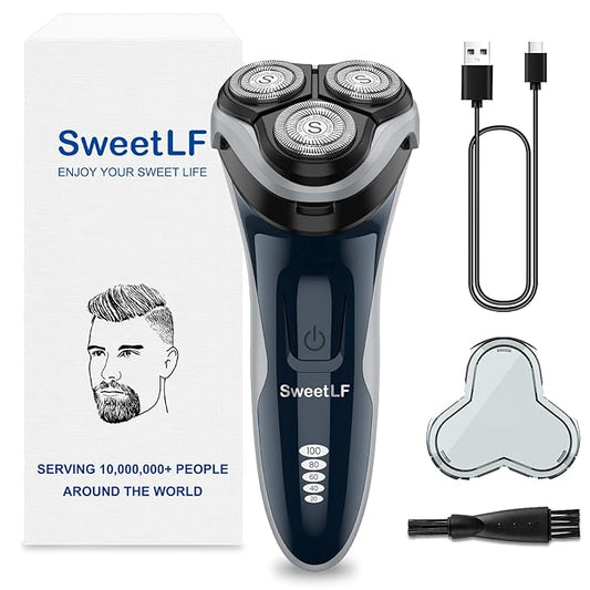 Electric Razor for Men, Electric Shaver for Men Waterproof/Rechargeable/LED Display, Men’s Shavers Wet & Dry Rotary Shavers Gift for Dad Husband Boyfriend (Navy Blue)