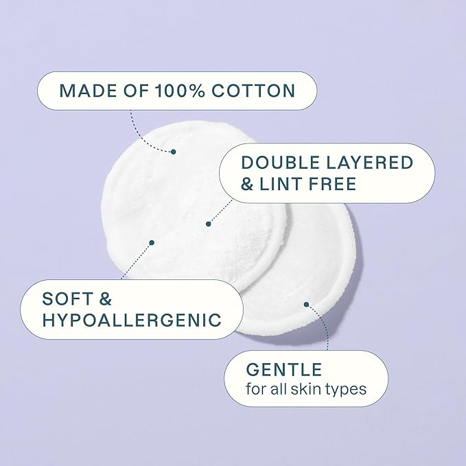 Cliganic Premium Cotton Rounds for Face (600 Count) - Makeup Remover Pads, Hypoallergenic, Lint-Free | 100% Pure