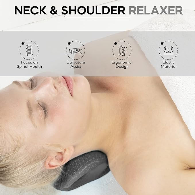 Neck Stretcher & Posture Corrector for Women and Men, Cervical Traction for Spine Alignment, Adjustable Upper Back Brace & Elastic Support for Shoulder Back Pain Relief (Black)