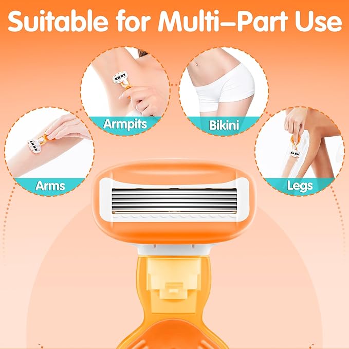 DreamGenius Travel Razors for Women Include 1 Handle and 2 Cartridges, Extra Smooth 5-Blade Travel Essentials Razor with Case for Shaving, Orange