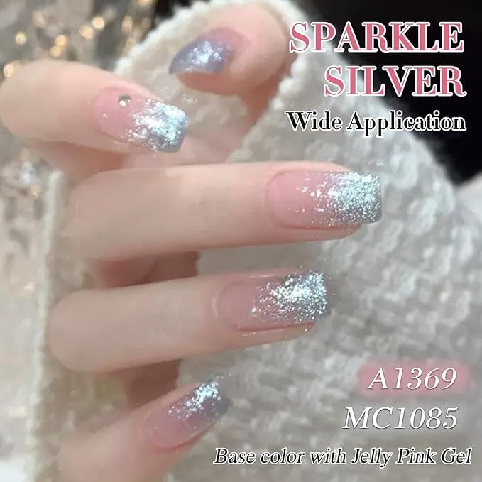 Double Rhythm 15ML Glitter Gel Polish 0.5Oz Shimmer Reflective Color for Nail Art Salon DIY at Home (Cat Eye Silver-MC1085)