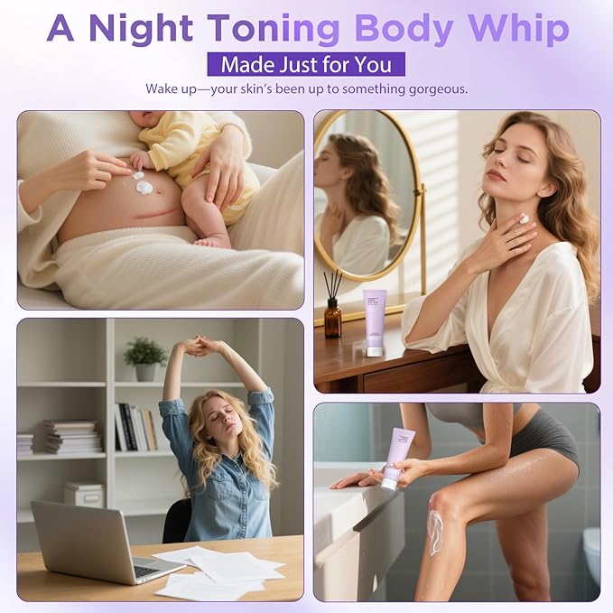 NIAWIT Overnight Toning Body Whip – Clinically Tested Night Cream for Firming & Moisturizing Arms, Thighs & Belly | Targets Loose Skin & Improves Tone While You Sleep, All Skin Types