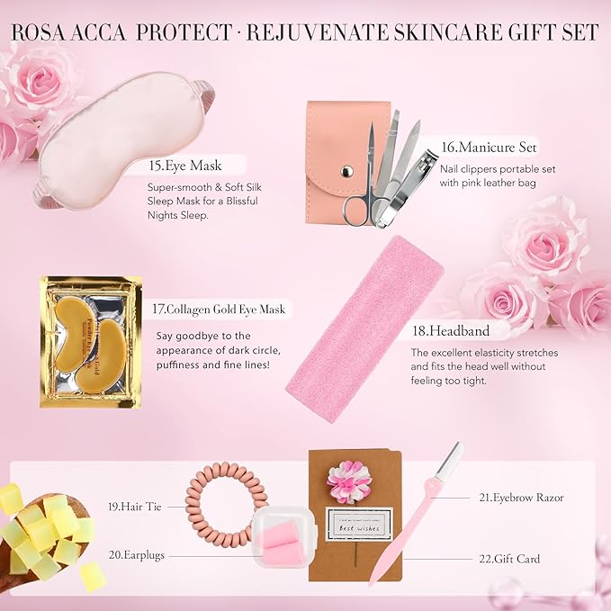 30pcs Valentines Day Gifts for Women, Spa Gifts Rose Facial Skin Care Set, Face Cream, Bath Oil, Serum, Shower Accessories, Bath and Body & Facial Kit, Birthday, Christmas, Mother's Day,Bridal Shower