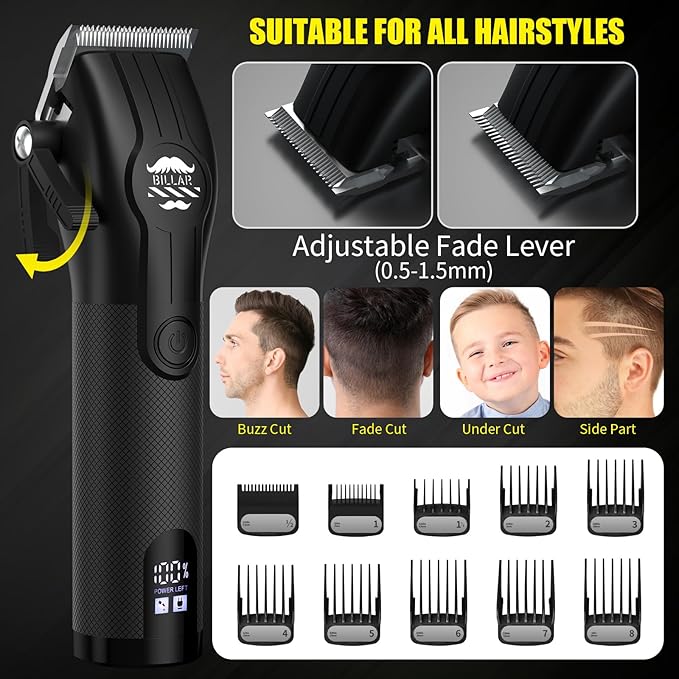 BILLAR® Professional Barber Clippers and Trimmer Set - Foil Shaver Professional Hair Clippers for Men, Mens Cordless Hair Clipper for Barbers Haircut Kit（Black）