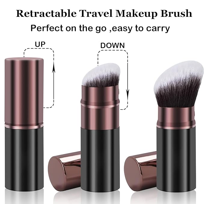 Keriloo Retractable Kabuki Makeup Brush,Face Blush Brushes Powder Foundation Makeup Brush for Blending Liquid, Blush, Bronzer, Buffing, Sunscreen,Flawless Cosmetics