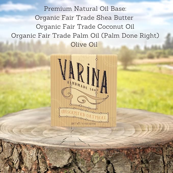 Varina Organic Unscented Oatmeal Bar Soap - Gentle Cleansing for Sensitive Skin, Unscented - 3 Pack
