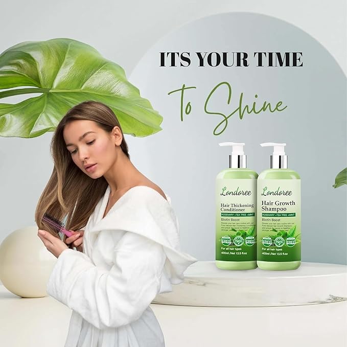 Rosemary Shampoo and Conditioner Set for Hair Growth – Biotin & Tea Tree Oil – Thickening & Strengthening Formula for Thinning Hair, Hair Loss, Scalp Therapy – 13.5 fl oz Each (400ml)