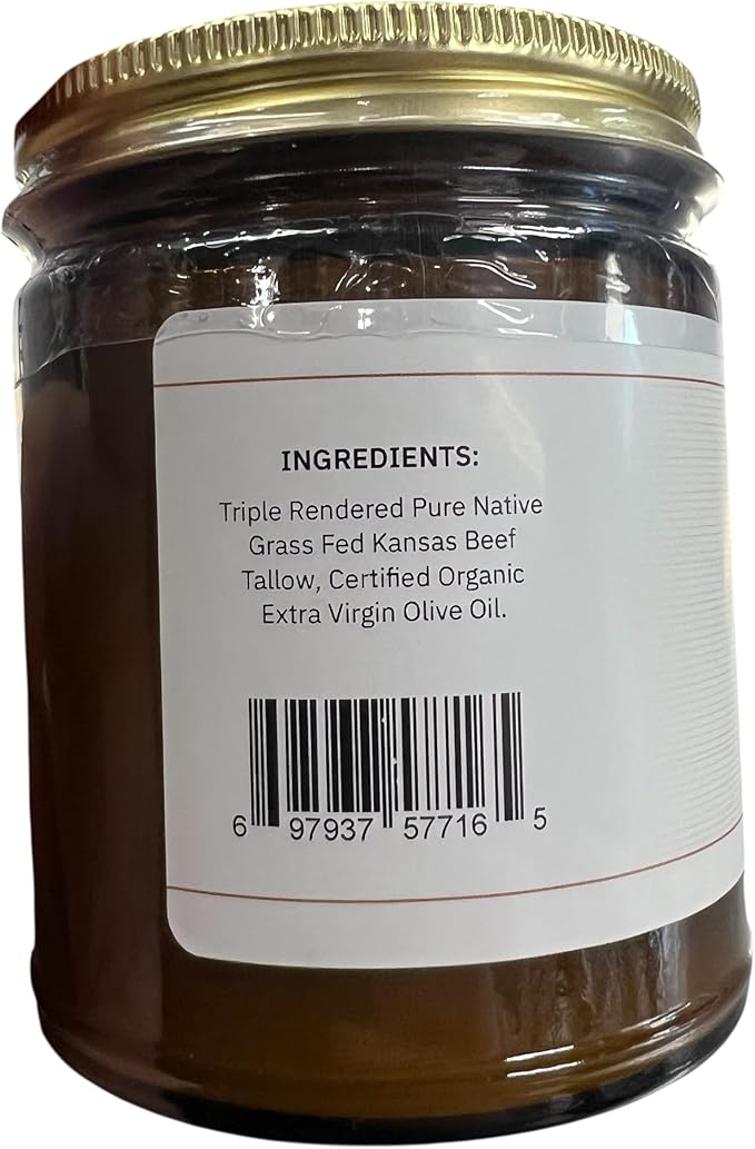 Grass Fed Beef Tallow Balm Grown and Made in USA - Organic Grass Fed and Finished Tallow - Moisturizing Skin Care Fragrance Free 8 oz