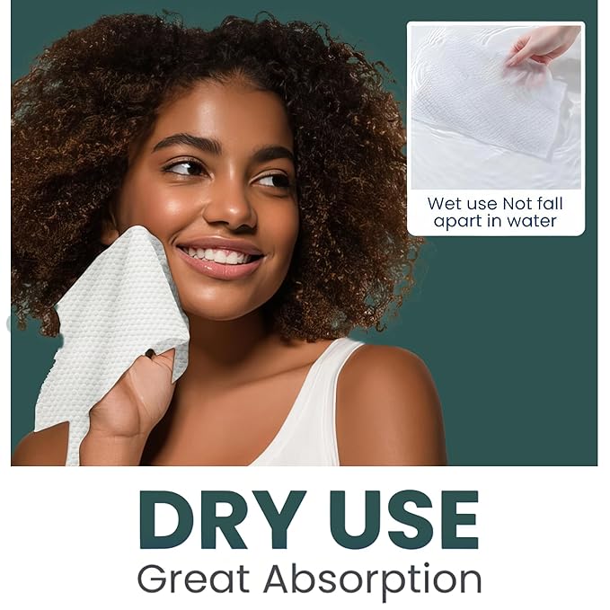 Ourmed Life Face Towels, 12"×12" Tear-Off Disposable Biodegradable Facial Towels for Sensitive Skin, Lint- free Face Wipes for Washing Face, Skincare and Makeup Removal, Dry Wipes, (60 Ct, 1 Pack)
