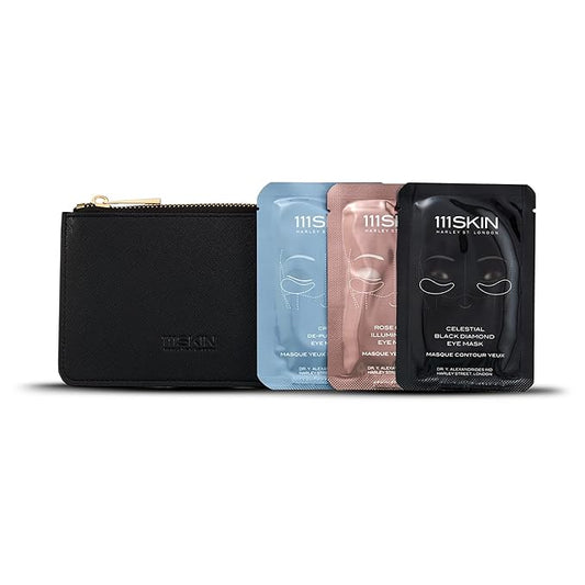 111SKIN Jetsetter Wallet Eye Mask Trio, Travel Set with Cryo De-Puffing, Rose Gold Illuminating & Celestial Black Diamond Masks, Reduces Puffiness & Fine Lines, 3-Pack