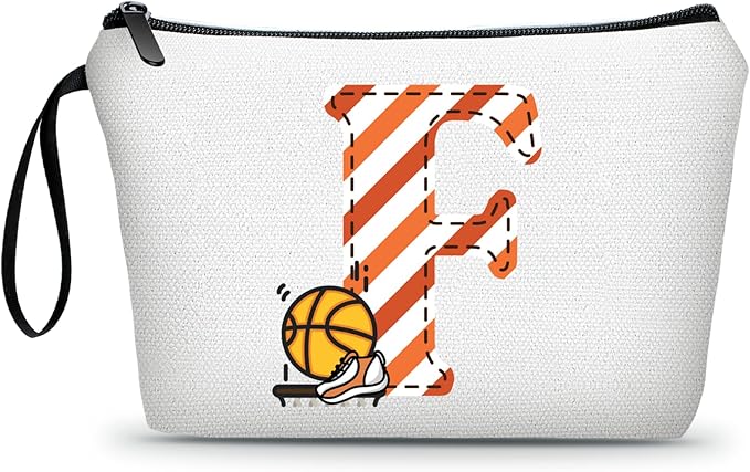 ARIOSEY Basketball Gifts Monogrammed Cosmetic Travel Makeup Bag Basketball Accessories Graduation Birthday Gifts for Girls Coaches Daughters Team Friend Mom Player-F