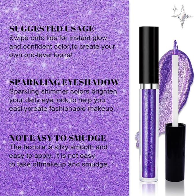 SUAKE Liquid Sparkling Glitter Eyeshadow Stick Pack - High Pigment Shimmer Metallic Eye Shadow, Long-Lasting, White Blue Black Gold Purple Bold Colors,Quicking-Dry (7#-Purple, Pack of 1)
