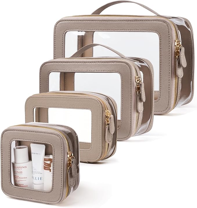 Oaque 4 Pcs Clear Cosmetic Bag Set for Women Makeup Bag with Handle, Travel Toiletry Bag Transparent Cosmetic Case Portable Make Up Organizer Bag for Essentials