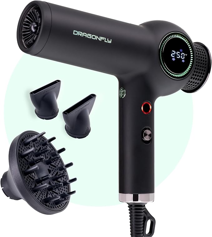 MINT Dragonfly Ionic Hair Dryer with Diffuser | Lightweight Professional Hair Dryer | Smart Negative Ion | High Speed Brushless Ionic Blow Dryer | Low EMF