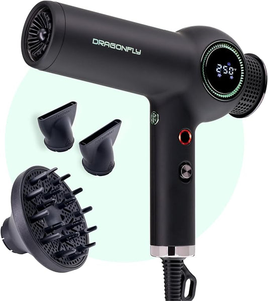MINT Dragonfly Ionic Hair Dryer with Diffuser | Lightweight Professional Hair Dryer | Smart Negative Ion | High Speed Brushless Ionic Blow Dryer | Low EMF