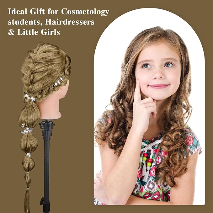 28 Inch Mannequin Head 80% Human Hair with Tripod Stand,Mannequin Cosmetology Manikin Practice Doll Head with stand,Braiding Hairdressing Head for Hair Styling with Table Clamp + DIY Hair Styling Set