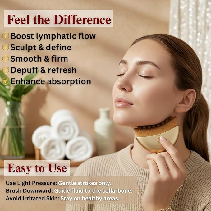 Lymphatic Contour Face Brush, Lymphatic Drainage Massager for Face Soft Dry Facial Brush Tool