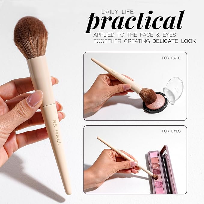 BS-MALL Professional Makeup Brush Set 18 Pcs Premium Synthetic Foundation Powder Concealers Eye Shadows Blush Makeup Brushes with Travel Case (Matte white beige)