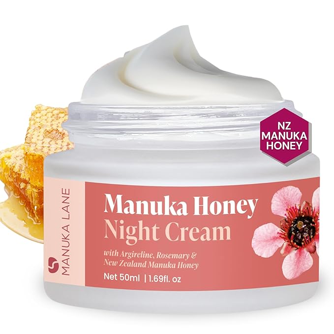 Manuka Lane Manuka Honey Night Cream for Face and Neck with Argireline, Rosemary, Sweet Almond Oil, & Vitamin A | Plant Based Formula | Carefully formulated to keep your skin young and healthy!