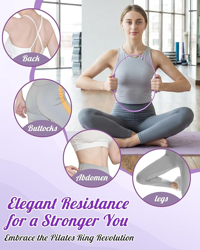 Pilates Ring Set, Home Pilates Kit for Women Pilates Equipment Ring and Ball Set Magic Circle Hoop with 5 Resistance Bands Compact Toning Fitness Essentials Starter Set Accessories