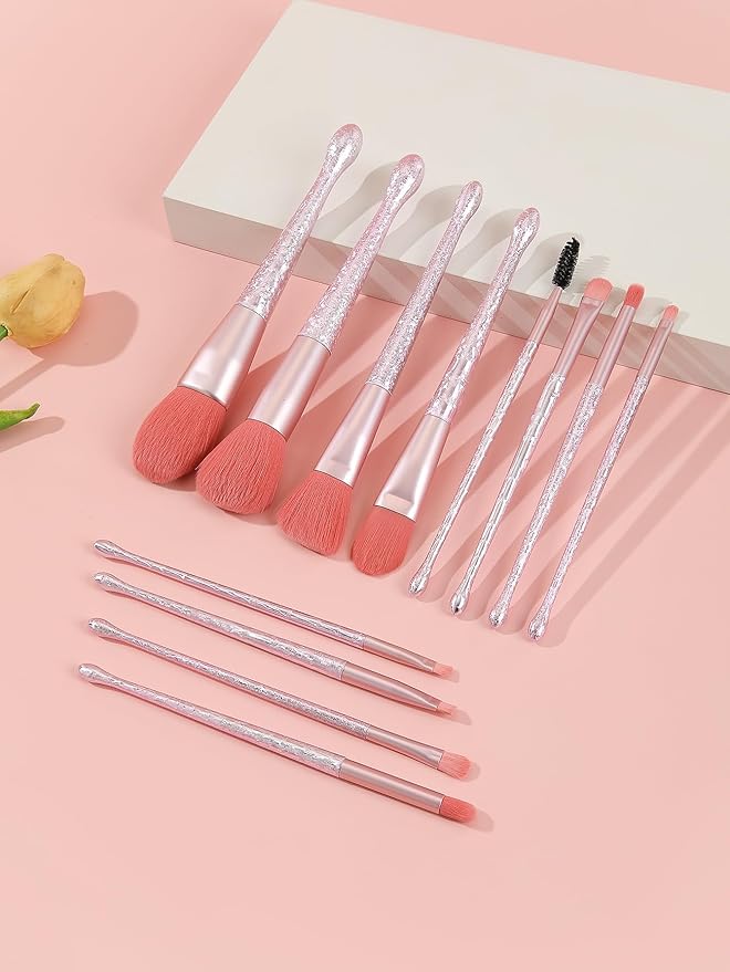 BRUSH ARTIST 12 PCs Premium Synthetic Pink Makeup Brush Set with Makeup Bag Face Powder Brush, Contour Brush, Blush Brush, Eyeshadow Brush, Eyebrow Brush, Concealer Brush Travel Size
