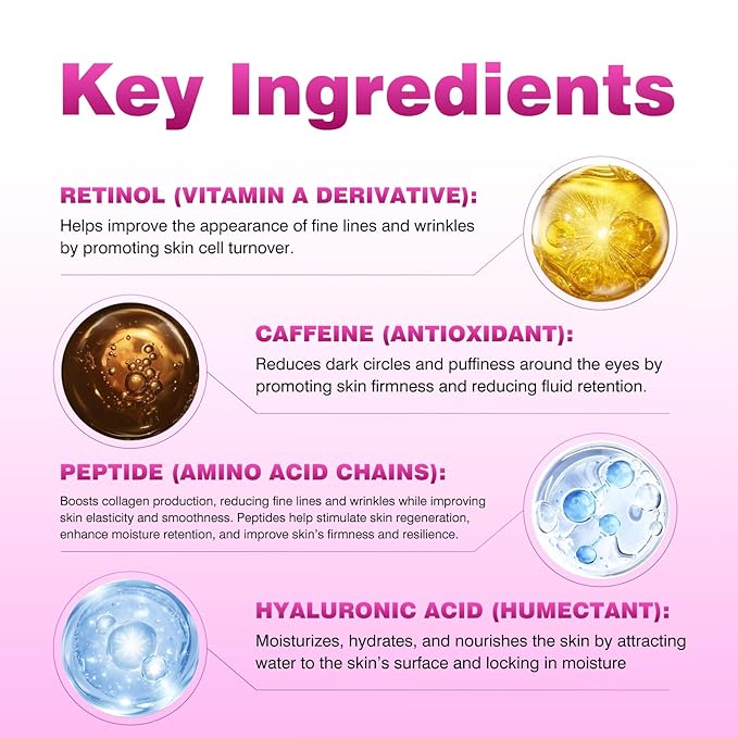 Retinol Eye Cream Balm, Hydrating Under Eye Care Daily Wrinkle Cream, Infused with Caffeine to Smooth and Hydrate Skin, Eye Cream for Anti Aging for Reduce Wrinkles, Puffiness and Bags Under Eyes