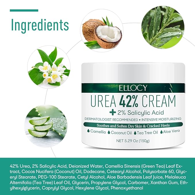 Urea cream 40 perent for feet: Maximum Strength Urea lotion -For Callus and Cracked Heels Treatment-Rough Thick Skin for foot- Crema 5.29 oz.(150g)