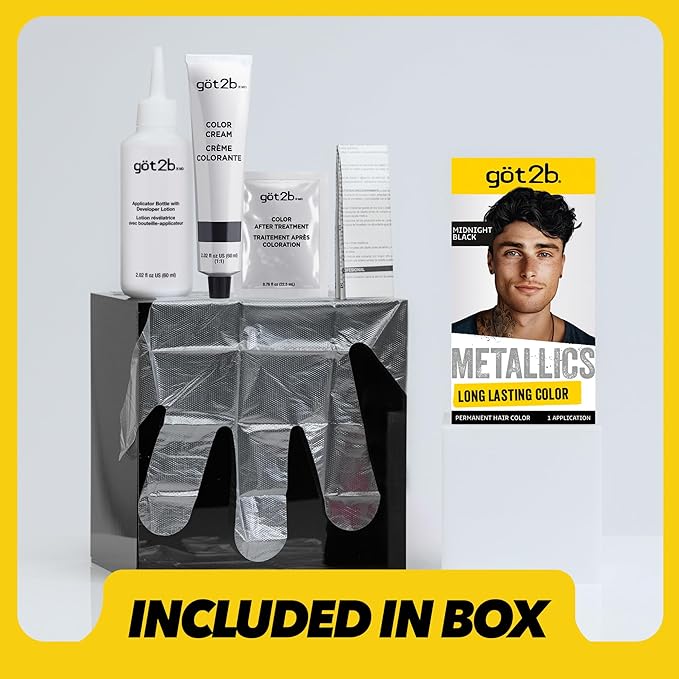 got2b Metallics Permanent Hair Dye, Midnight Black, Hair Color for Women & Men, Formulated with Metallic-Shine Booster for Cool, Shimmering Tones, Lasts Up to 30 Washes, 1 Kit