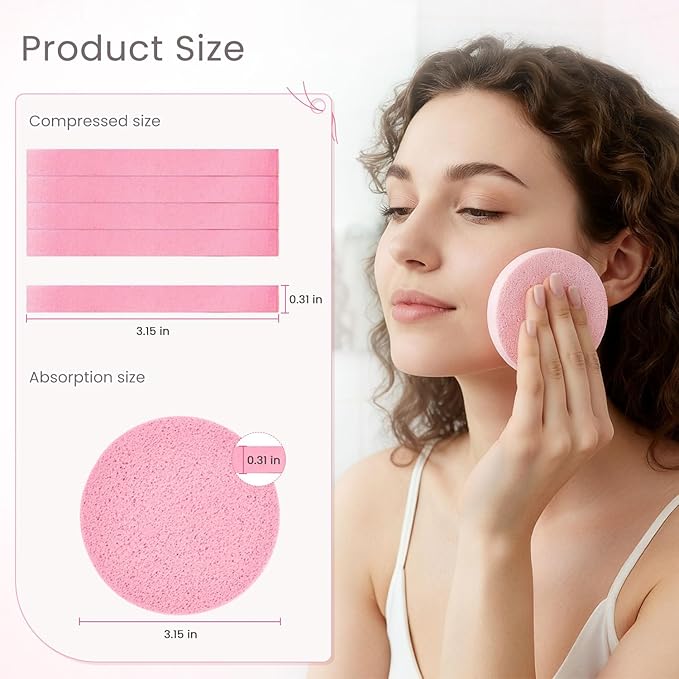 Akariyo 120 PCS-Compressed Facial Sponges,100% Natural Cellulose Face Sponge, Professional Cosmetic Spa Sponges for Daily Facial Cleansing,Exfoliating,Makeup Removal,Travel Skincare Essentials (Pink)