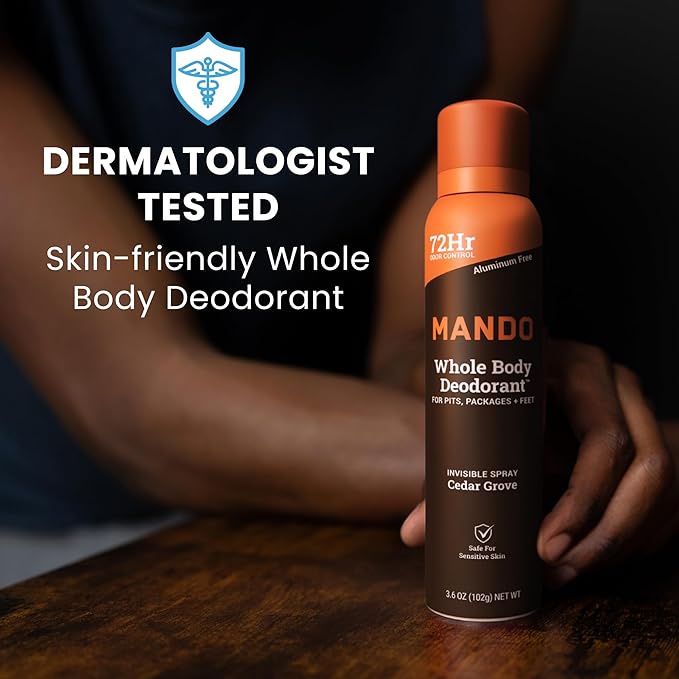 Mando Whole Body Deodorant Spray For Men - Invisible Spray Deodorant - 72 Hr Odor Control - Low Irritation Formula - Aluminum Free & Benzene Free - 3.6 ounces - Pack of 2 - Cedar Grove