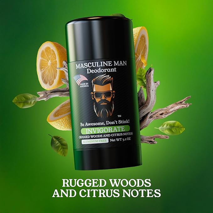 Deodorant for Men - Aluminum Free Mens Deodorant - Travel Size Natural Deodorants - Sweat Protection for Underarm, Stain-Free Stick Deodorants, Made in USA, 3.2oz (Pack of 2, Invigorate)