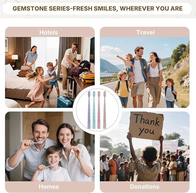 60 Pack Premium Disposable Toothbrush with Tongue Scraper – Individually Wrapped Bulk Travel Toothbrushes, Soft Bristles for Guests, Hotel, Vacation Rental, Home & On The Go,4 Colors