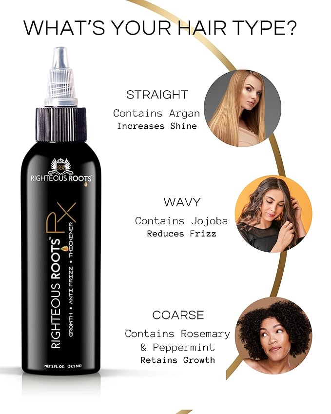 Righteous Roots Rx Hair Oil - Growth Booster, Anti-Frizz and Thickener for Beard, Curly, Wavy and Natural Hair (Previously known as Hair RX) (2 fl OZ)