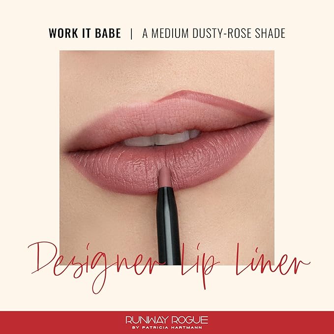 Runway Rogue Designer Liner Lip Pencil, Matte Medium Dusty-Rose Lip Liner Pencil and Lip Liner Sharpener, ‘Work It Babe’