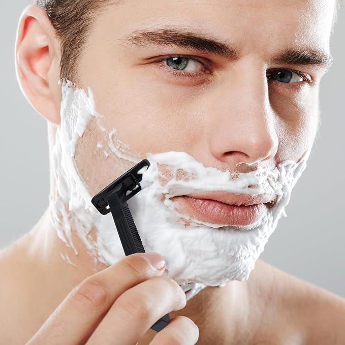 CXYARY 45 Pcs 3 Blade Disposable Razors With Clear Safety Cap, Shaving Razors Bulk for Men &Women, Stainless Steel Blade, Multipurpose Portable Shave Razor for Bathing Hotel Travel, Black