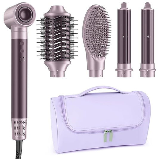 MESCOMB Dual Voltage Hair Dryer Brush for Travel – 5 in 1 Air Styler with High-Speed Blow Dryer, Anti-Frizz, Compact Design with Travel Bag, Ideal for Europe & Worldwide Use (100V–240V) Gift for Women