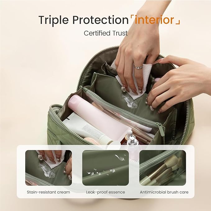 Toiletry Bag for Women, Travel Makeup Bag Organizer, Wide Open Lay-Flat Water-Resistant Large Cosmetic Case, Puffy Padded Travel Organizer for Toiletries & Brushes Large Capacity with Compartments