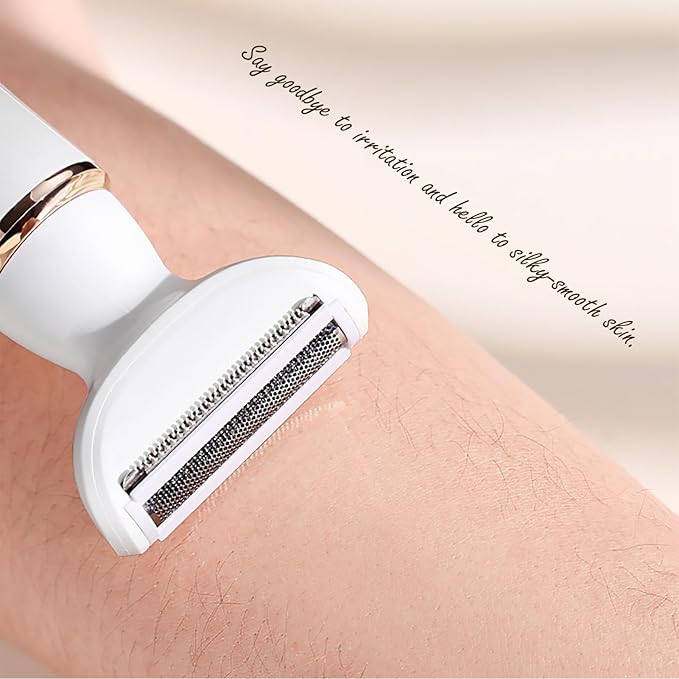 Electric Razor for Women: 2-in-1 Painless Epilator & Hair Removal Kit, Wet&Dry Use, Cordless, Type-C Rechargeable with Facial Hair Trimmer, 3-Blade Shaver Head, Plus Replacement Tip.BEAUTISILK