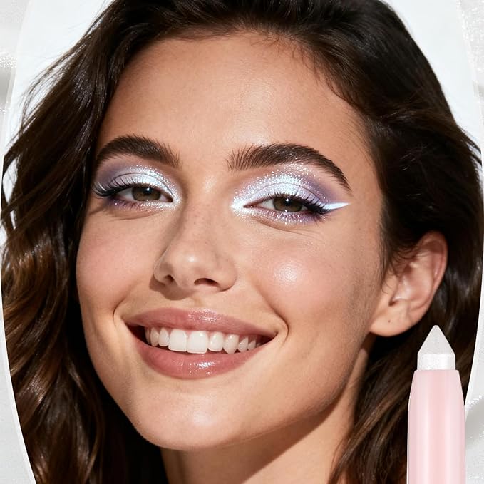 2in1 Cream Eye Shadow Brightener Sticks for Eyes, Neutral Highlighter High Pigmented Makeup with Blending Brush & Built-in Sharpener, Long Lasting Eye Makeup sombras en crema para ojos #white