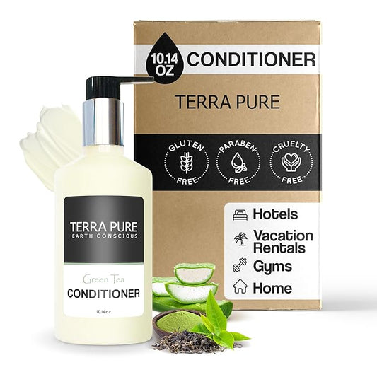 Terra Pure Green Tea Conditioner 10.14oz Pump |Clean Honey and Aloe Vera Formula for Hotels, Resorts & Vacation Rentals | Premium Moisturizing Bath Wash for Guest Amenities and Hospitality Toiletries