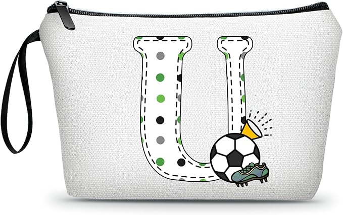 ARIOSEY Soccer Gifts Personalized Soccer Ball Cosmetic Bag for Purse Birthday Inspirational Gifts for Girls Women Team Coach Mom Stuff Travel Organizer-U
