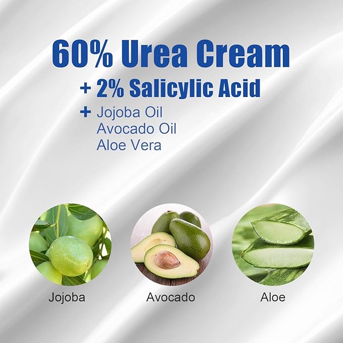 60% Urea Cream for Feet, Urea Foot Hand Cream Knees Heel for Dry Cracked with 2% Salicylic Acid Hydrates & Nourish Foot Care for Softening and Moisturizing Smoothing Skin Women Men Lotion 5.3oz