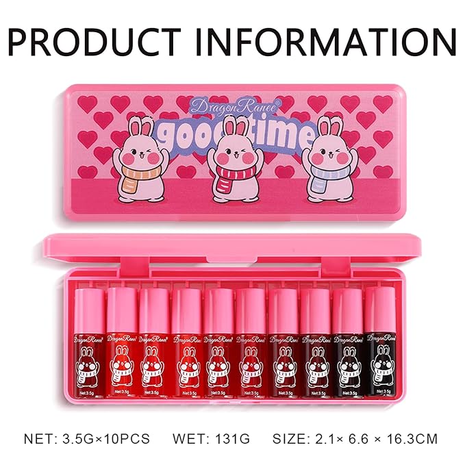 Eakroo 10 Colors Lip Tint Stain Set, Korean Lip Gloss Watery Lip Stain Moisturizing Mini Liquid Lipstick Set, Multi-Use Lip and Cheek Tint, Non-Stick Cup, High Pigment, Long-Lasting, Vivid Color