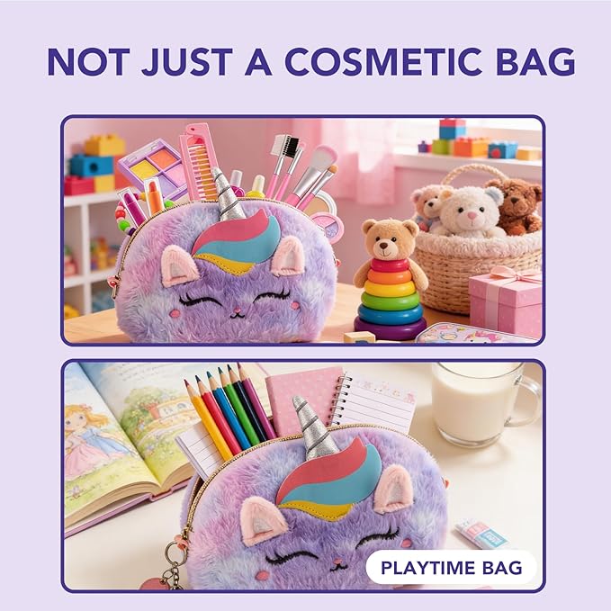 21-Piece Makeup Kit with Oversized Fluffy Unicorn Travel Makeup Bag, Washable Cosmetic Set with Portable Vanity Organizer, Princess Style Makeup Gift for Women & Girls