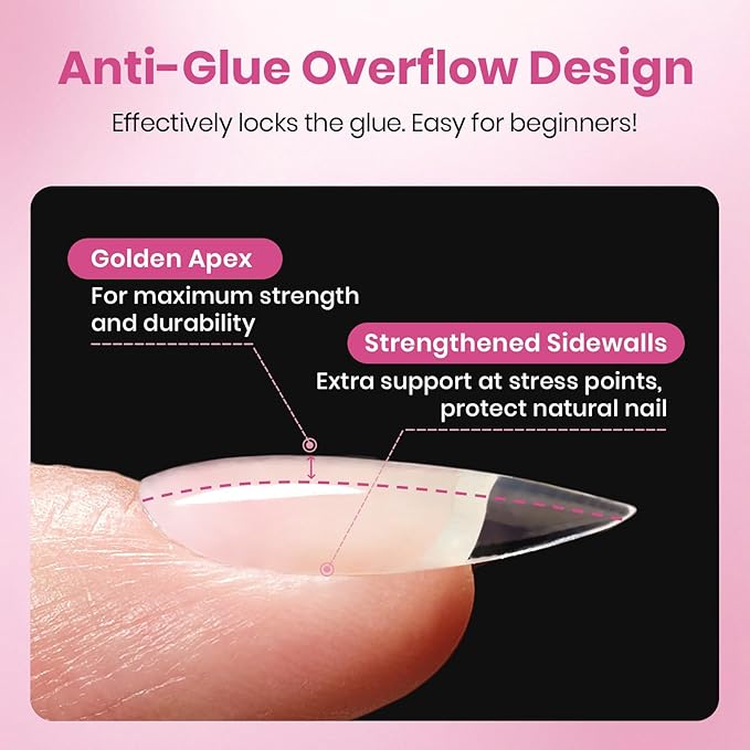 Beetles Gel Nail Tips Flat-X - Almond Square Medium, 320pcs 16 Sizes, Pre-Etched Half Matte Full Cover Soft Acrylic Press on Easy DIY False Nail Extension Salon for Flat & Natural Nail Beds