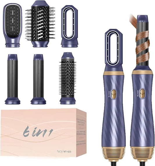 6 in 1 Hair Dryer Brush Set, Negative Ion Blow Dryer Brush Upgrade Hot Air Brush Air Styler Curling Wrap Air Curler, Curling Iron Hair Styling Tools As A Gift for Straight/Curl/Drying/Smoothing
